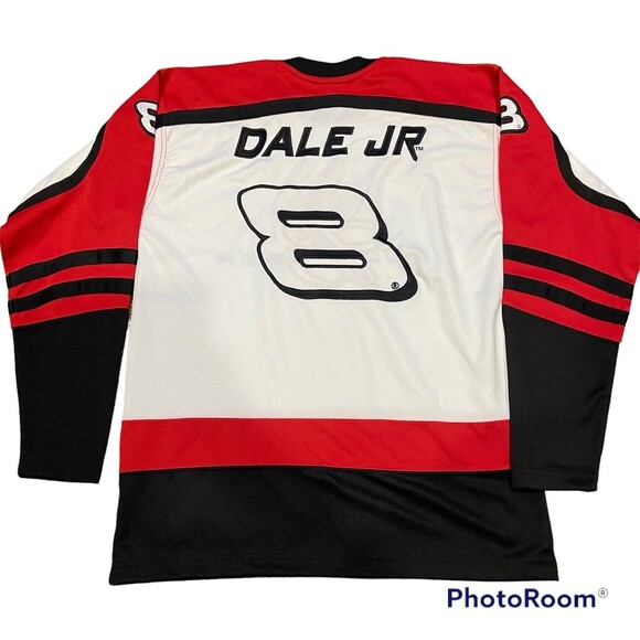 Vintage 90s Budweiser Dale Earnhardt Jr White Embroidered Hockey Jersey Sz M - Picture 2 of 4